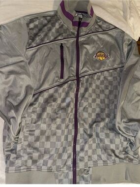 NBA Los Angeles Lakers Gray and Purple Checker Track Jacket